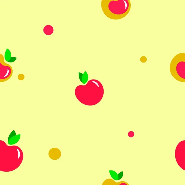 Naadloos Patroon Gele Rode Appels Lichte Ondergrond Leuke Polka Dot — Stockvector