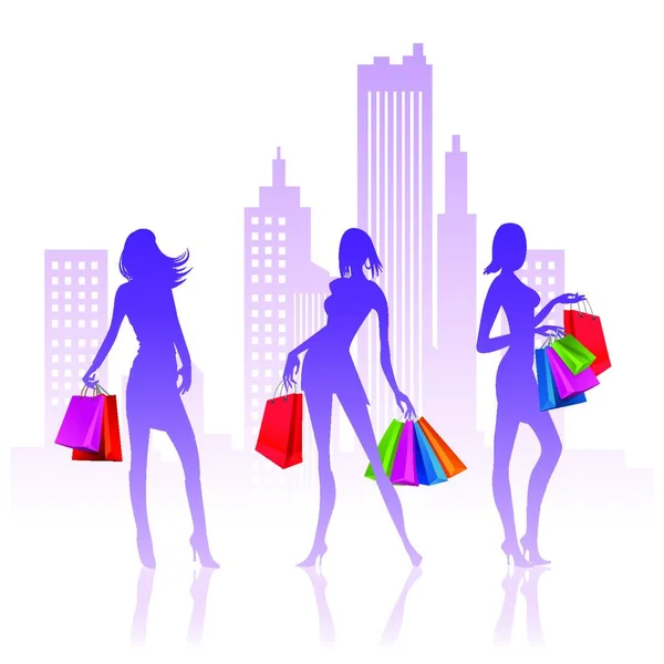 Alışveriş Için Çantalı Bayanların Vektör Çizimi — Stok Vektör