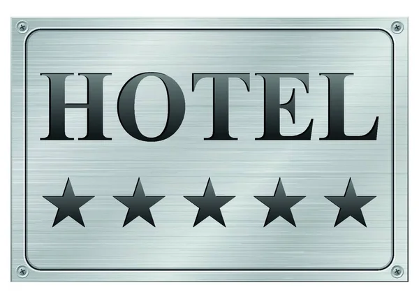 Vetor Ilustração Metal Hotel Cinco Estrelas Tabuleta Sobre Fundo Branco —  Vetores de Stock