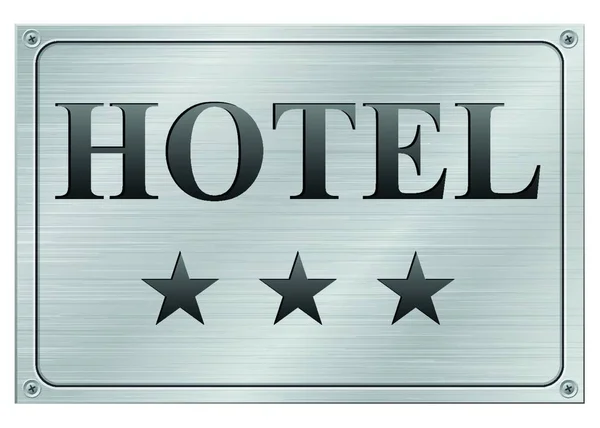 Vector Illustration Metal Hotel Three Stars Signboard White Background — Stockvektor