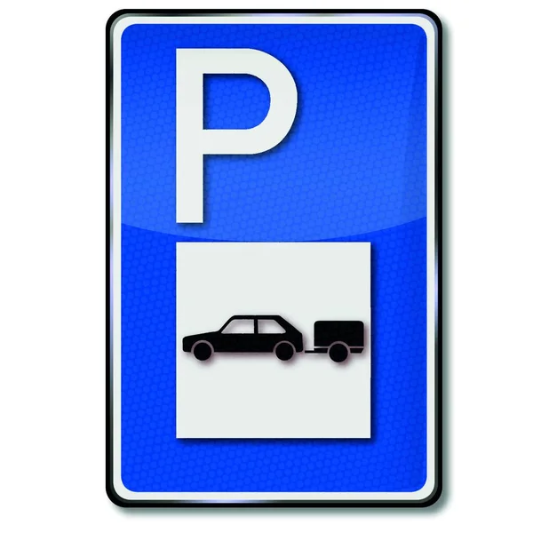 Parcheggio Segno Blu Auto Con Rimorchio — Vettoriale Stock