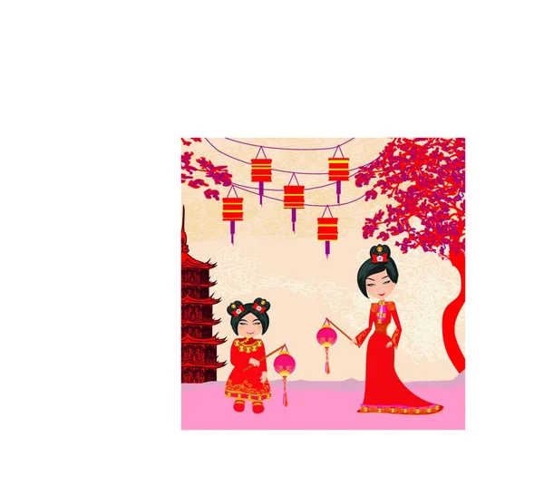 Midden Herfst Festival Voor Chinees Nieuwjaar Abstracte Kaart — Stockvector
