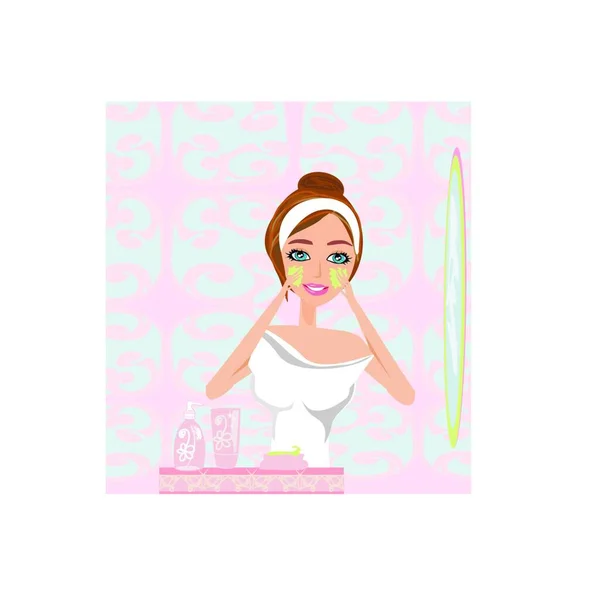 Hermosa Chica Aplicando Crema Hidratante — Vector de stock