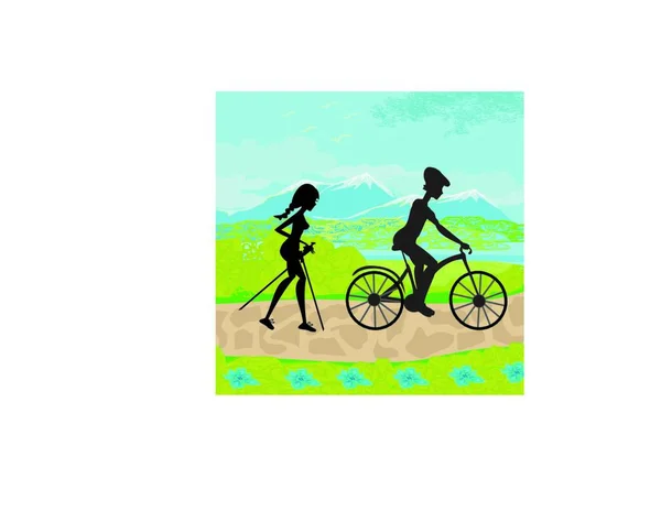 Passez Activement Journée Marche Nordique Vélo — Image vectorielle