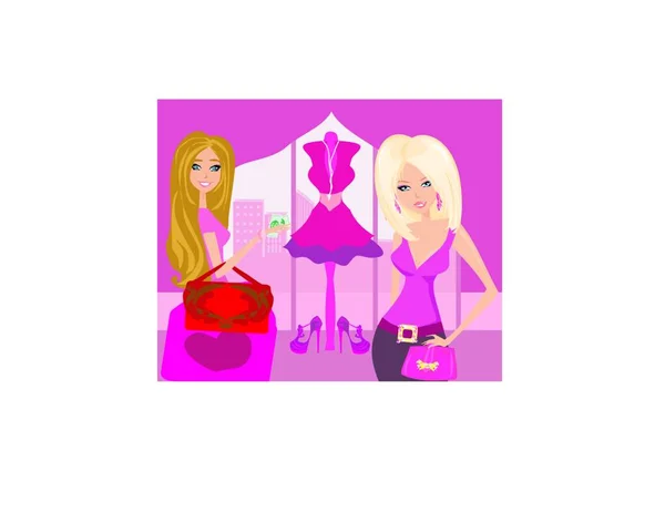 Deux Femmes Mode Faisant Shopping — Image vectorielle