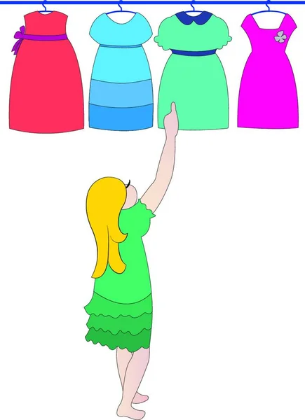 Uma Criança Escolhendo Vestido Azul —  Vetores de Stock
