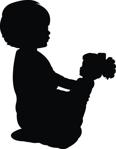 Bambino Bambino Che Gioca Con Sua Bambola — Vettoriale Stock
