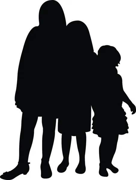 Three Sisters Together Silhouette Vector — Stock Vector