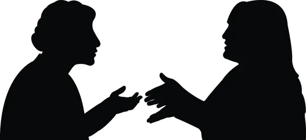 Silhouettes Noires Deux Femmes Parlant — Image vectorielle