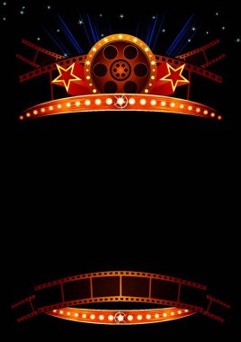 Big cinema marquee with film and stars clipart
