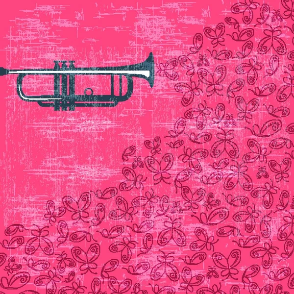 Музыкальный Фон Трубой Бабочками Векторная Иллюстрация — стоковый вектор
