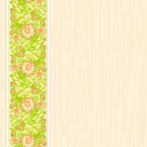 Papel Parede Bege Com Ornamento Floral Fundo Madeira — Vetor de Stock