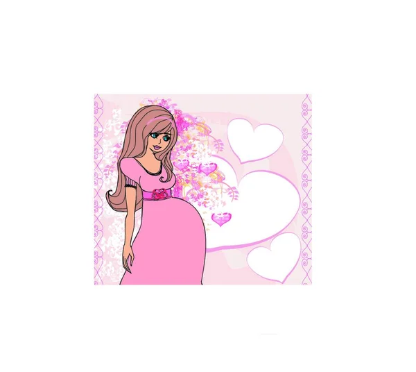 Vacker Gravid Kvinna Baby Shower Kort — Stock vektor