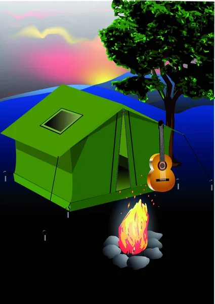 Tenda Camping Fogueira Eps — Vetor de Stock