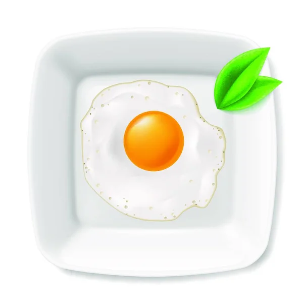 Huevos Fritos Servidos Plato Blanco Negro Desayuno Casual — Vector de stock