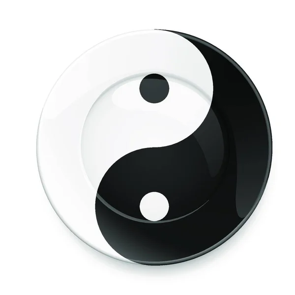 Runde Flache Platte Mit Yin Und Yang Symbol — Stockvektor