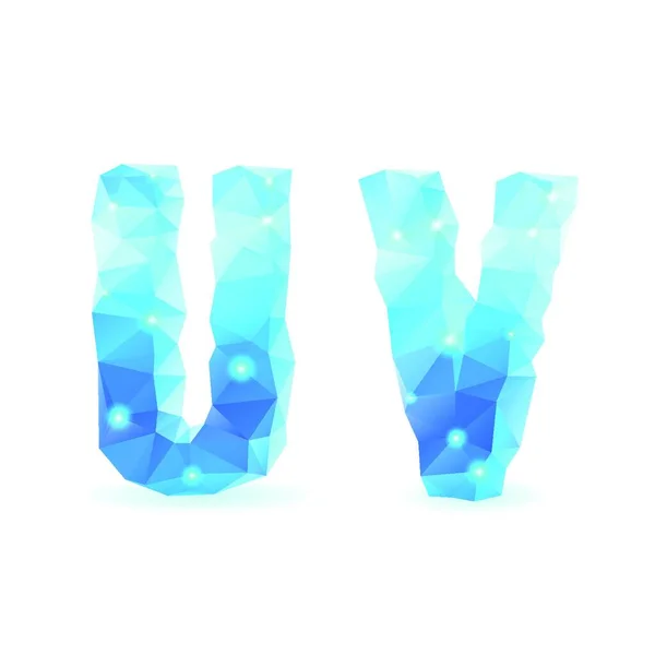 Caratteri Poligonali Blu Lucido Stile Cristallo Lettere — Vettoriale Stock