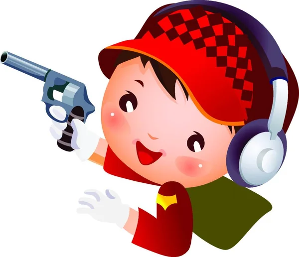 Ilustración Niño Sombrero Con Una Pistola — Vector de stock