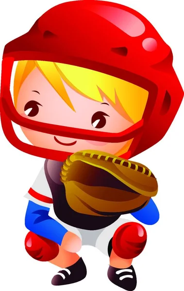 Pojke Catcher Position Baseball — Stock vektor