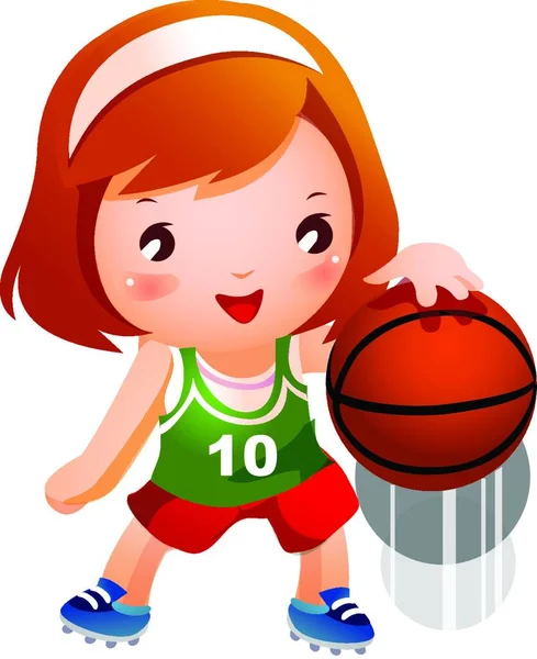 Vektorová Ilustrace Dívky Skákající Basketbal — Stockový vektor