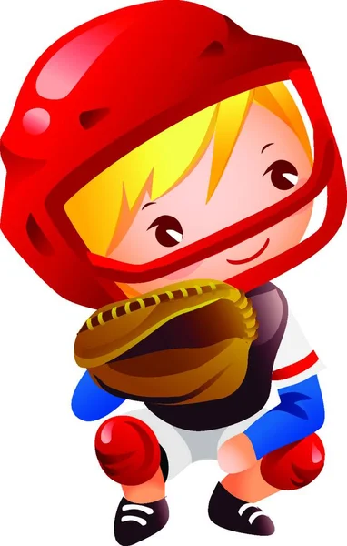 Garçon Position Attrape Baseball — Image vectorielle