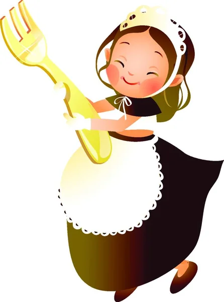 Illustration Vectorielle Fourchette Girl Holding — Image vectorielle