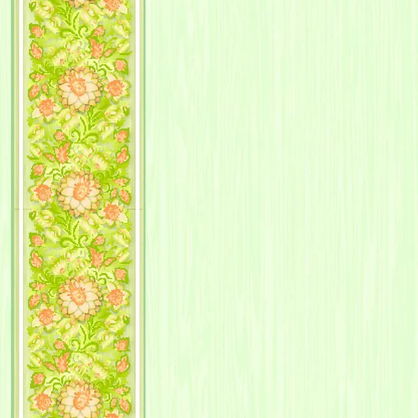 Groen Behang Met Bloemen Ornament Houten Achtergrond — Stockvector