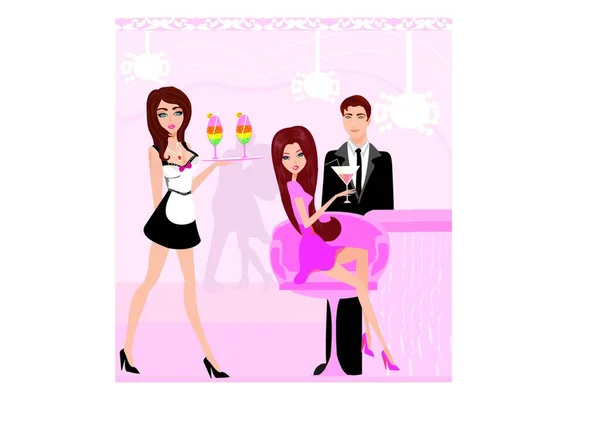 Mladý Pár Flirtovat Pít Šampaňské Klubu — Stockový vektor