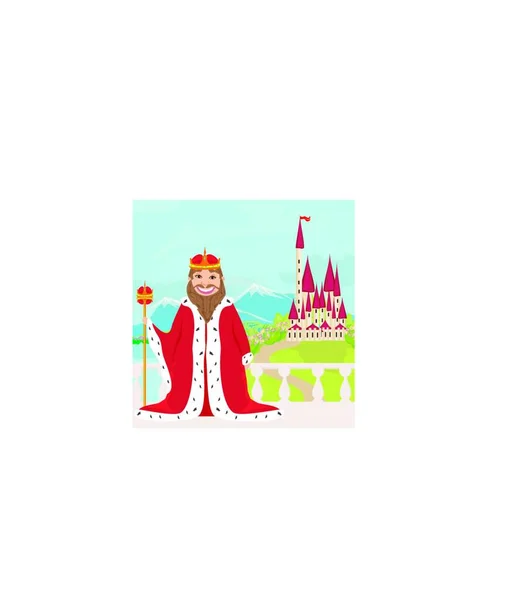 Smiling King Looks Castle — Stock Vector