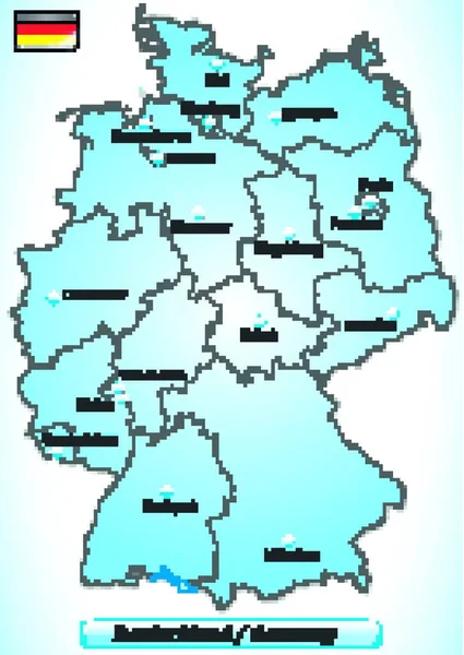Mappa Della Germania Con Capitali Blu — Vettoriale Stock