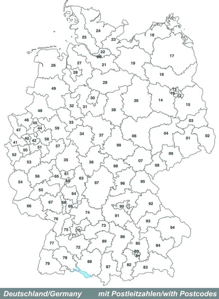 Карта Німеччини Поштовими Індексами Білим Кольором — стоковий вектор