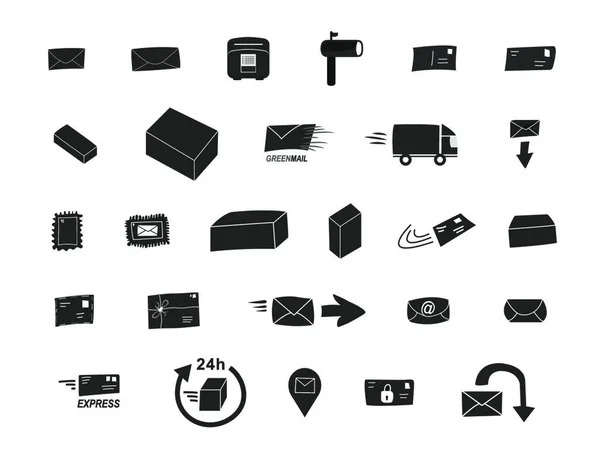 Post Iconos Ilustraciones Modernas Blanco Negro — Vector de stock