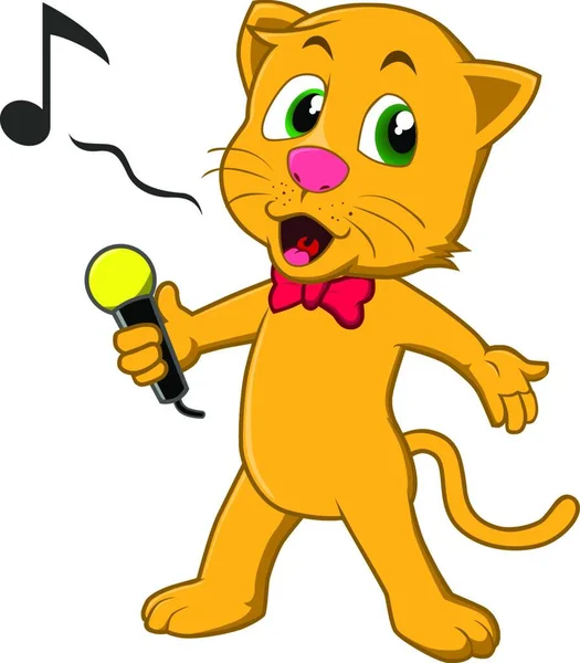 Співаюча Кішка Тримає Мікрофон Очі Язик Використовують Відсічну Маску Градієнт — стоковий вектор