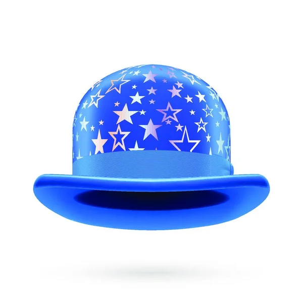 ブルーラウンドボウラー帽子とともにシルバー輝く星 — ストックベクタ