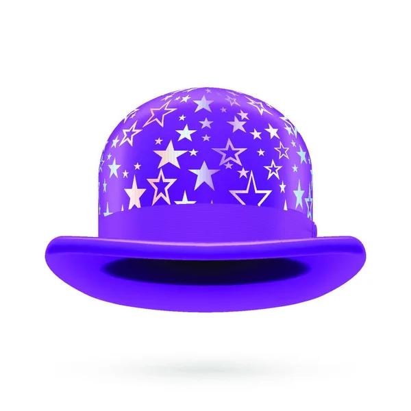 Sombrero Bolos Redondo Violeta Con Estrellas Brillantes Plateadas — Vector de stock