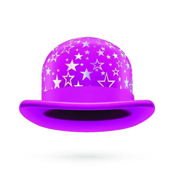 Magenta Runda Bowler Hatt Med Silver Glittrande Stjärnor — Stock vektor