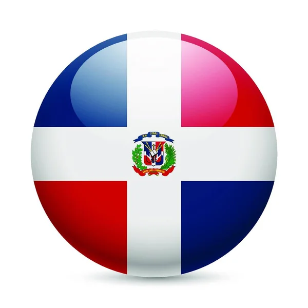 Bandera República Dominicana Como Icono Brillante Redondo Botón Con Diseño — Vector de stock