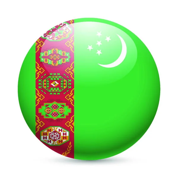 Steagul Turkmenistanului Simbol Rotund Lucios Buton Steag Turkmenian — Vector de stoc
