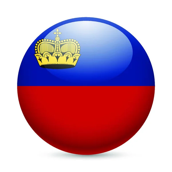 Vlag Van Liechtenstein Als Rond Glanzend Icoon Knop Met Vlag — Stockvector