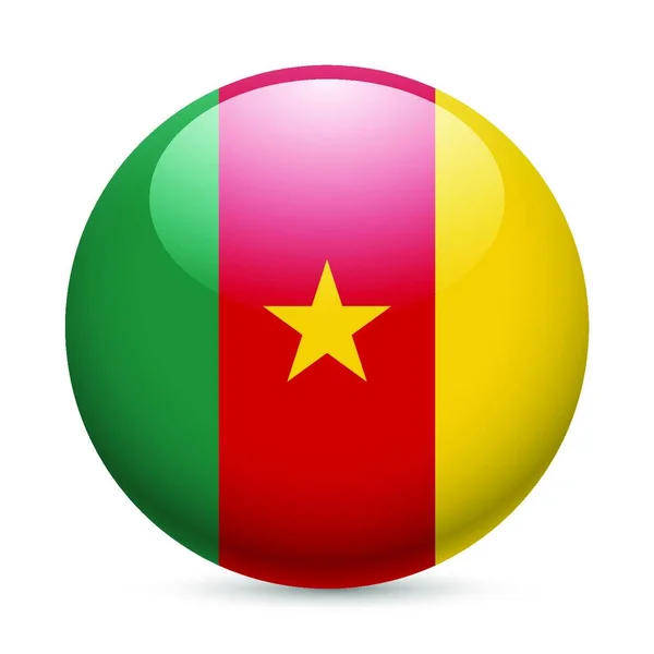 Kamerun Zászlója Kerek Fényes Ikonként Gomb Kameruni Zászlóval — Stock Vector