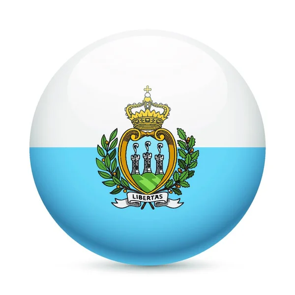 Σημαία Του Αγίου Μαρίνου Στρογγυλό Γυαλιστερό Εικονίδιο Κουμπί Χρώματα Σημαίας — Διανυσματικό Αρχείο