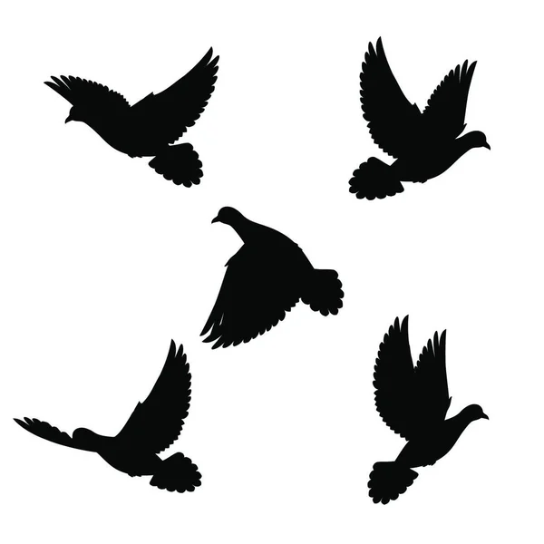 Five Silhouette Black Doves Fly Space — Stock Vector