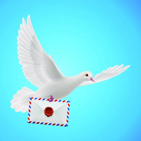 Mouche Pigeon Avec Courrier Dans Ciel Bleu — Image vectorielle