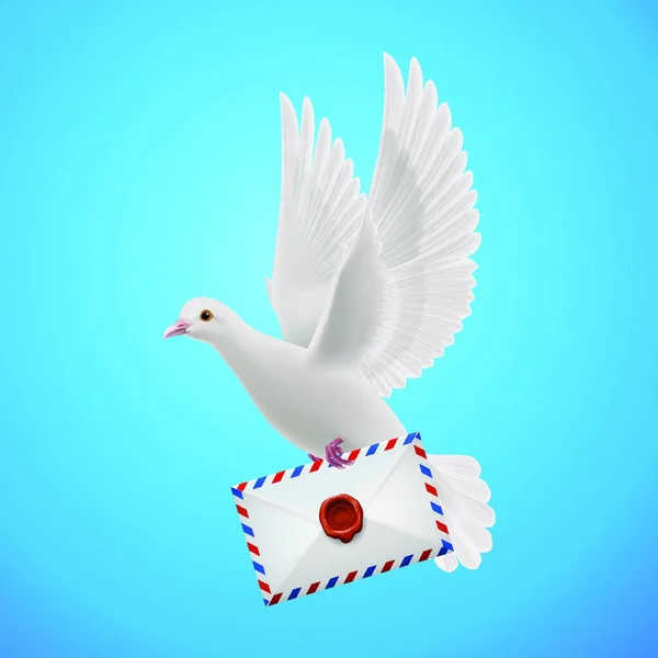 Mouche Pigeon Avec Courrier Dans Ciel Bleu — Image vectorielle