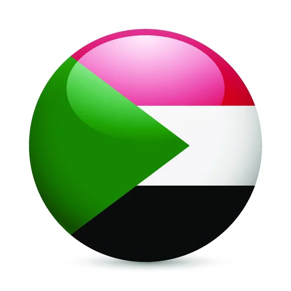 Флаг Судана Круглая Глянцевая Икона Кнопка Флагом Судана — стоковый вектор