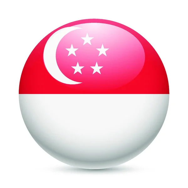 Bandeira Singapura Como Ícone Brilhante Redondo Botão Com Bandeira Singapura —  Vetores de Stock