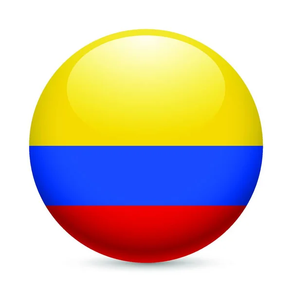 丸い光沢のあるアイコンとしてコロンビアの旗 コロンビア国旗ボタン — ストックベクタ