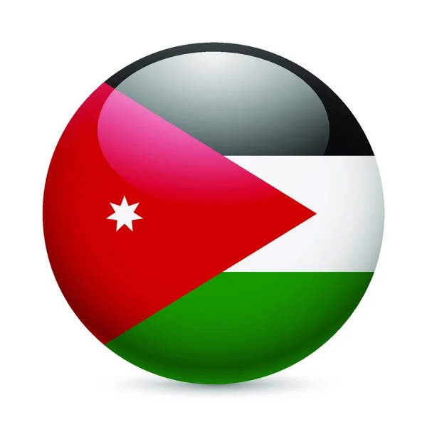 Bandera Jordania Como Icono Brillante Redondo Botón Con Bandera Jordana — Vector de stock