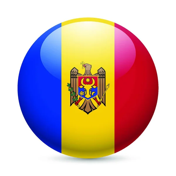 Drapeau Moldavie Comme Icône Ronde Brillante Bouton Avec Drapeau Moldave — Image vectorielle