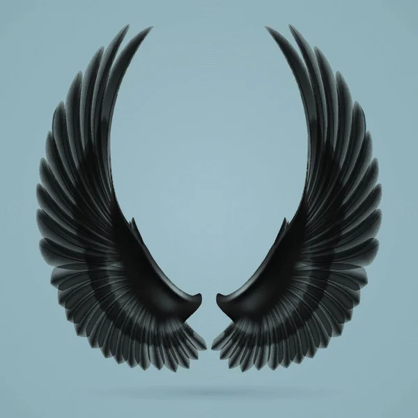 Inspirerende Zwarte Vleugels Apart Getekend Een Grijze Achtergrond — Stockvector